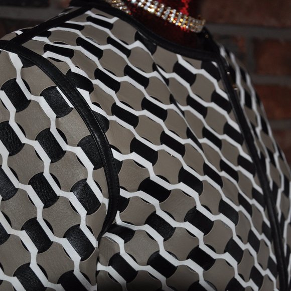 NWOT $4930 ESCADA LAMB Leather WOVEN White Black Sand Zip-up Jacket Coat 38 - Picture 4 of 10